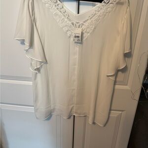 Cato White Lace Accent Blouse